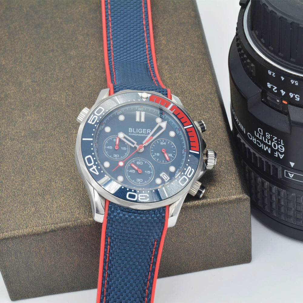 Мужские кварцевые часы с синим циферблатом 41 мм или красным керамическим