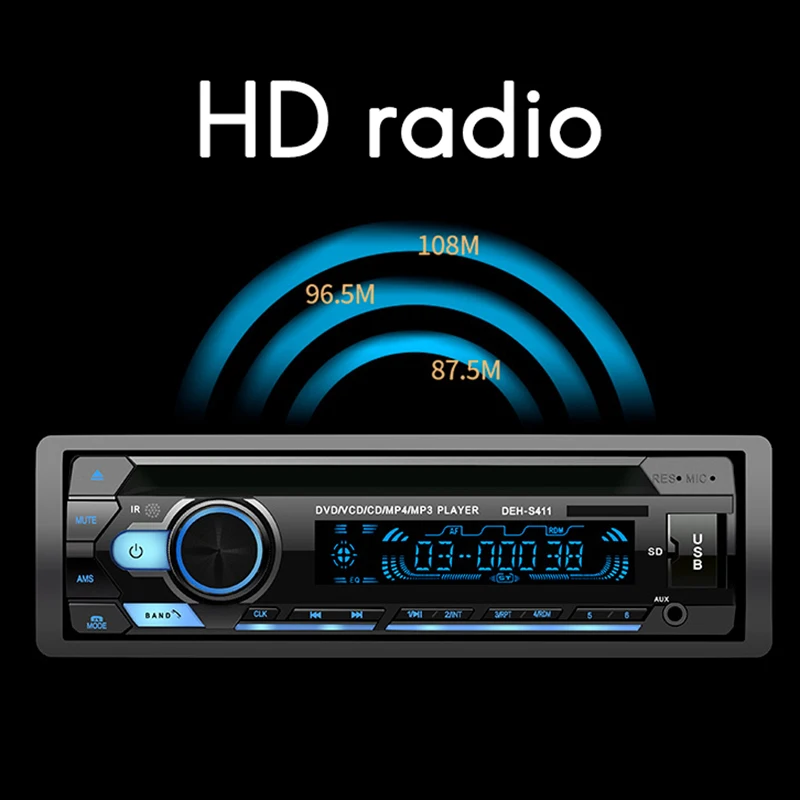 Universal 1 Din Bluetooth Car Stereo MP3 Player Autoradio CD VCD DVD AUX USB FM Radio Auto Audio | Автомобили и мотоциклы