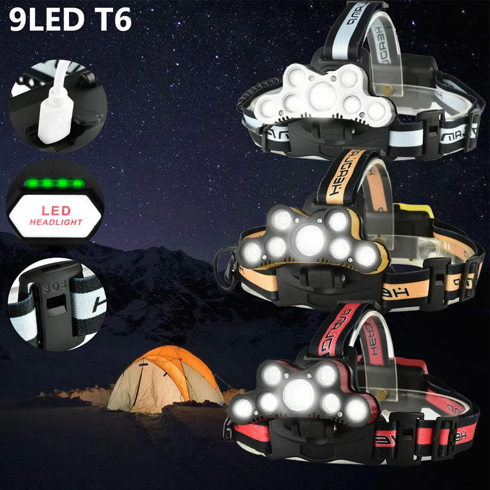 Outdoor Lighting Bicycle Light 45000 LM 9X XM-L T6 LED Rechargeable Bike Headlamp Headlight Travel Head Torch D25 | Спорт и