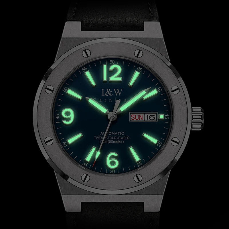 

Carnival Luxury Brand IW Cruiser Series 100M Waterproof Automatic Mechanical Watch Men Fashion Leather Mens Wristwatches 589