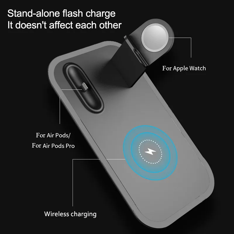 3 в 1 10 Вт Быстрое беспроводное зарядное устройство Qi для iPhone 11Pro X 8Plus быстрое
