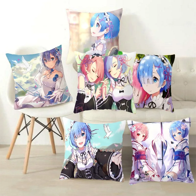

45CM No Pillow Core Re:Life In a Different World From Zero Anime Figure Rem Printed PILLOWCASE Soft Home Decorative Xmas Gift