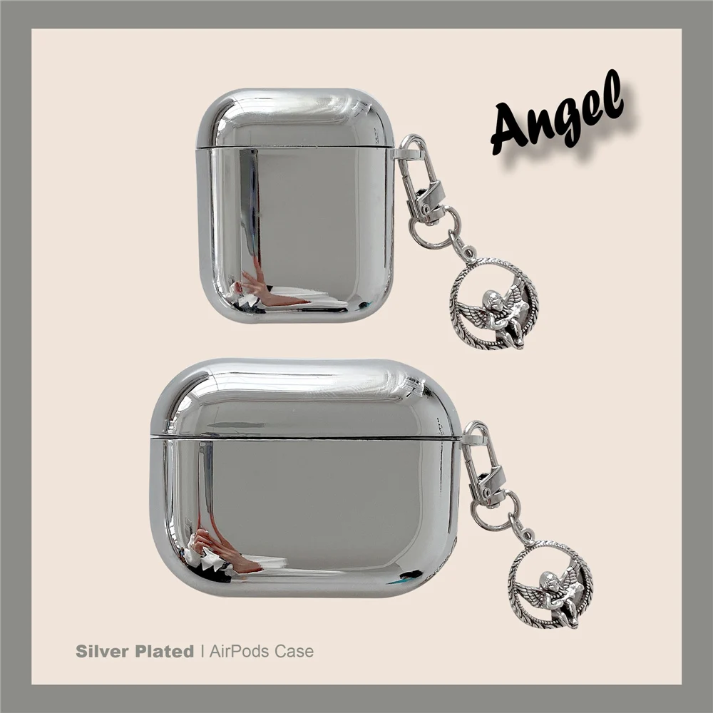 

Гальваническое покрытие гарнитура из серебра чехол для Apple airpods pro 2 1 наушник зарядным устройством Защитная крышка милый маленький ангел кол...