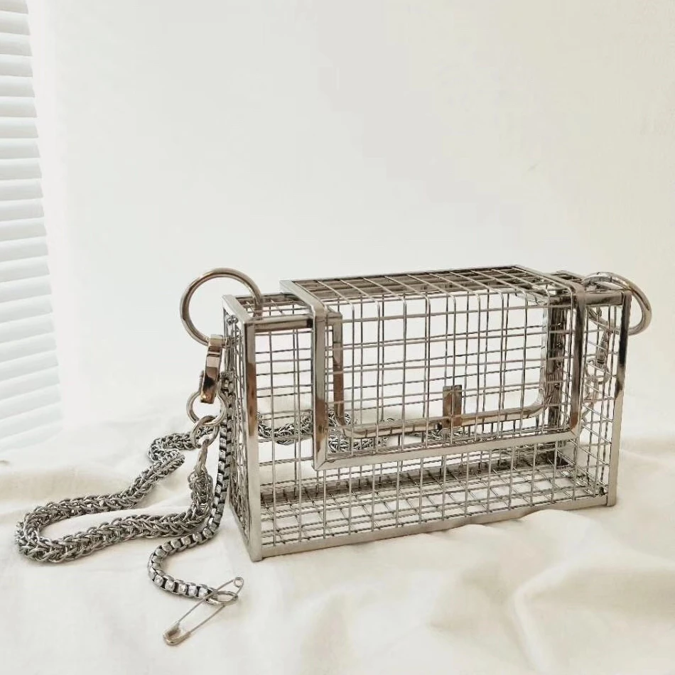 

INS Hollow Out Clutch Bag Bird Cage Women Handbag Tote Metal Cage Girls Top-Handle Bags Purse Fashion Party Pouch Evening Bag