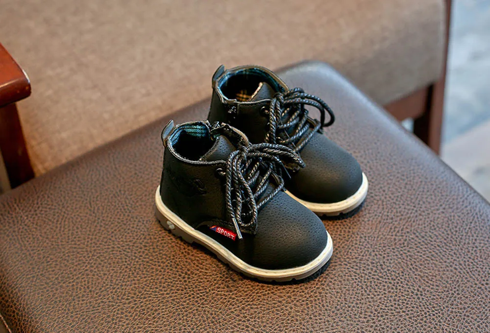 Зимние теплые детские ботинки из искусственной кожи Детские модные кроссовки