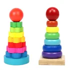 Многослойное кольцо с радужной башней, Разноцветные деревянные детские игрушки, обучающие строительные блоки, деревянные детские игрушки
