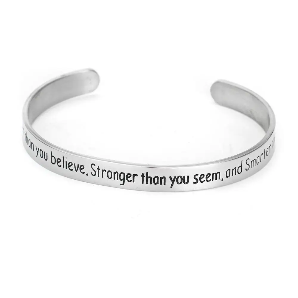 

12PC You Are Braver Than You Believe Stronger Than You Seem Bangles Open Cuff Stainless Steel Bracelet Inspirational Friend Gift