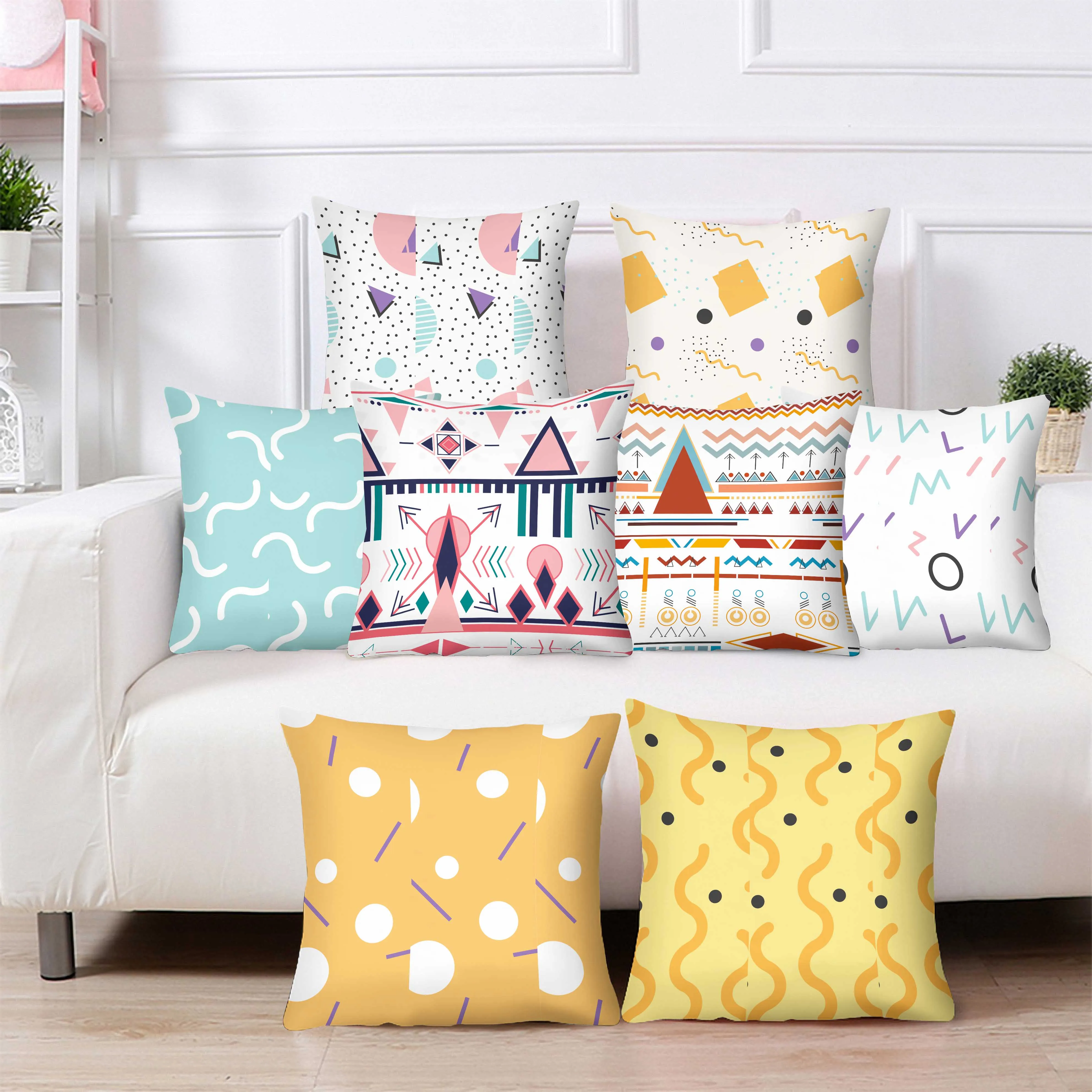 

Geometry Pillowcase Colored Lines Pillow Cover Home Decor Cushion Cover Print Car Pillow Cases 45x45cm Sofa Decorative Pillows