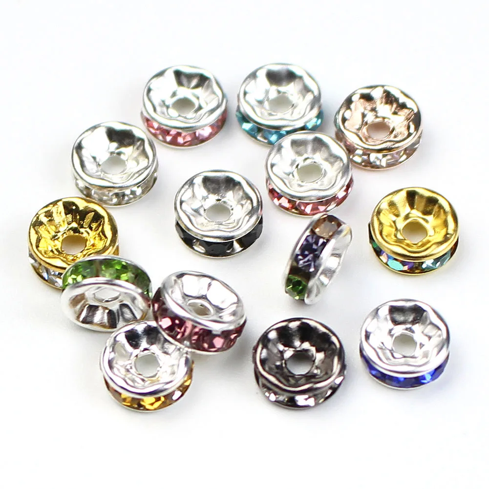 

Wholesale lots 100pcs/lot 4 6 8 10mm Gold / Silver Plated Crystal Rhinestone Rondelle Loose Spacer Beads for DIY Jewelry Making