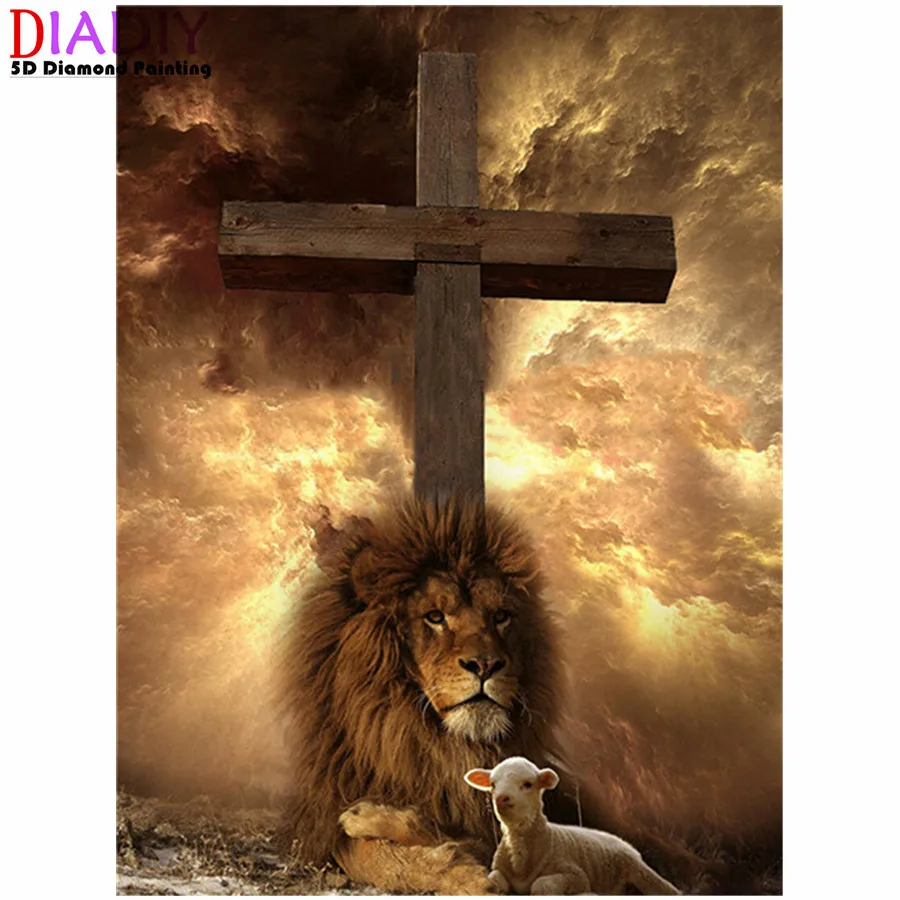 

Diamond Painting New Religion Christian DIY Diamond Embroidery Animal Lion Pictures Of Rhinestones Mosaic Decortion