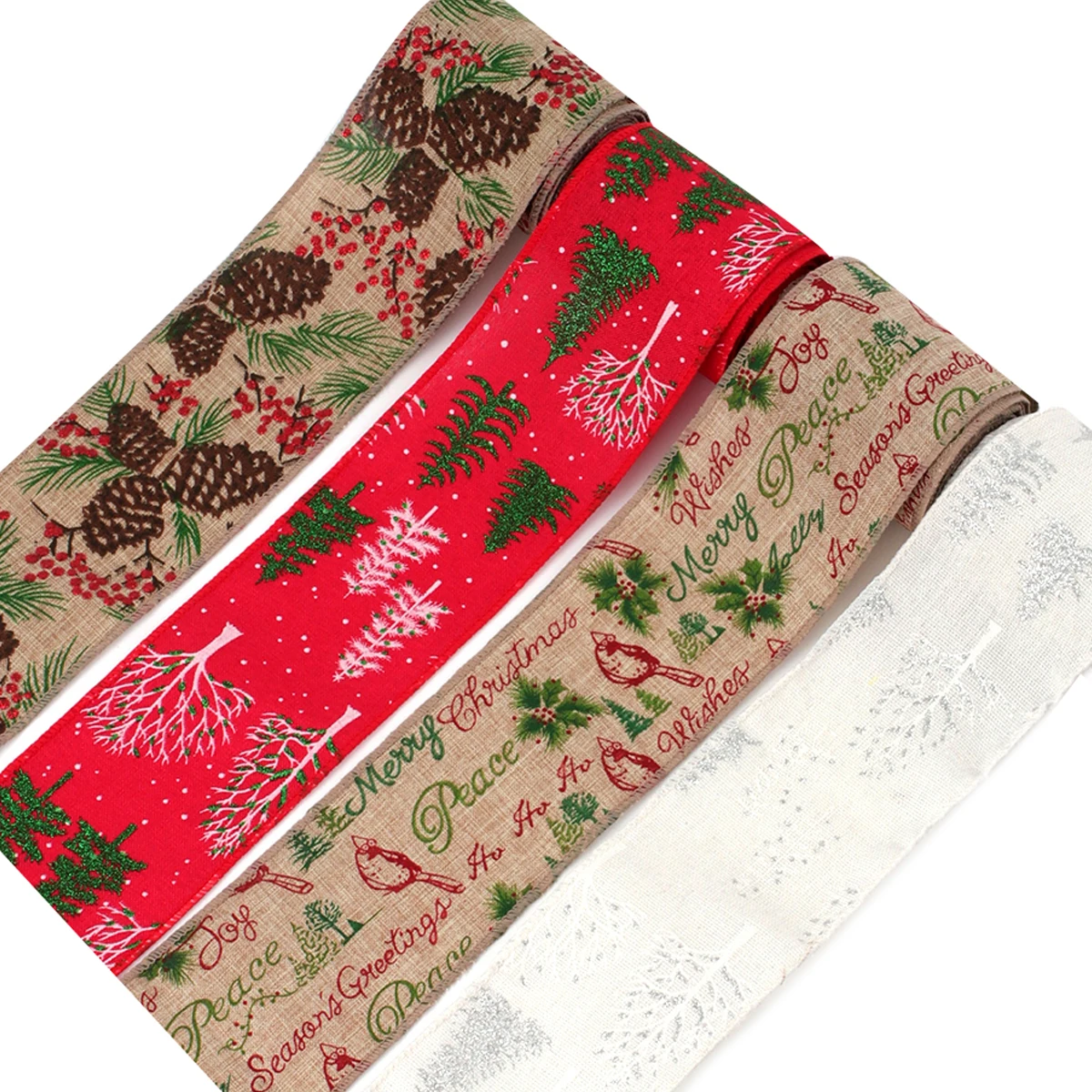 

Christmas Glitter Linen Ribbon Pine Pattern Webbing For Hair Accessories DIY Sewing Supplies Crafts 7cm/2Yards