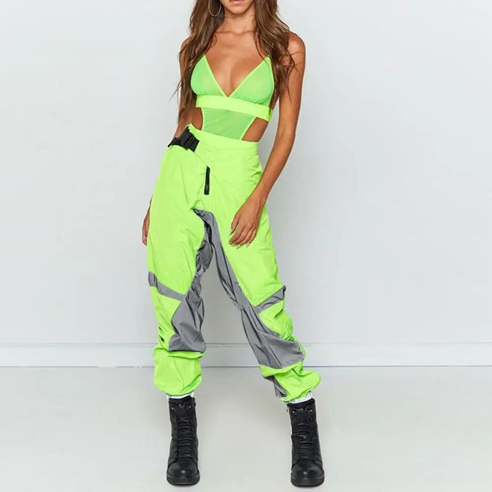 2019 модные Светоотражающие Лоскутные неоновые желтые свободные спортивные штаны