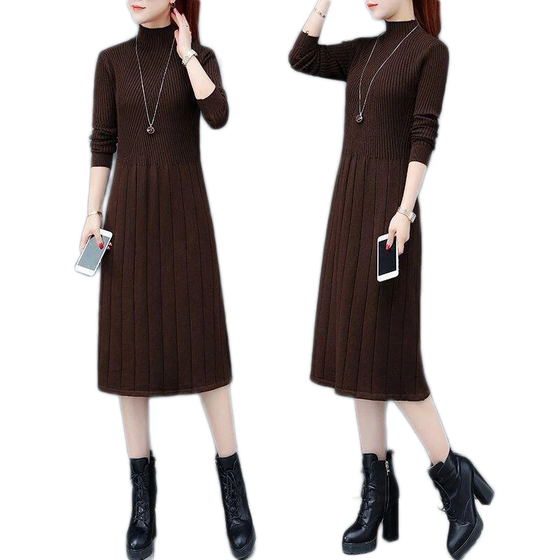 

Classic Turtleneck thickening knit sweater dress for women knitted long Pullovers Autumn and winter Warm korean women clothing