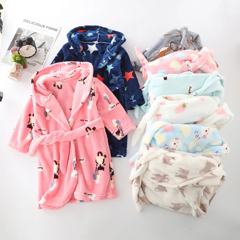 

Autumn Winter Babys Pajamas Robe Cartoon Hoodies Girls Boys Sleepwear Bath Towels Kids Soft Bathrobe Pajamas Children's Clothing