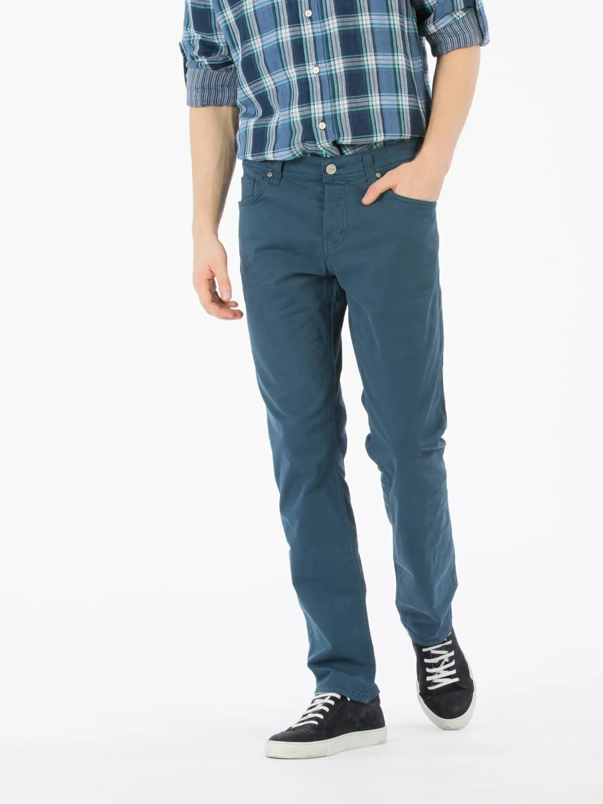 

Colins Men 44 Karl Slim Fit Indıgo High Rise Straight LegPantsmen's trousers men's pants Trousers for men men pants, CL1015706