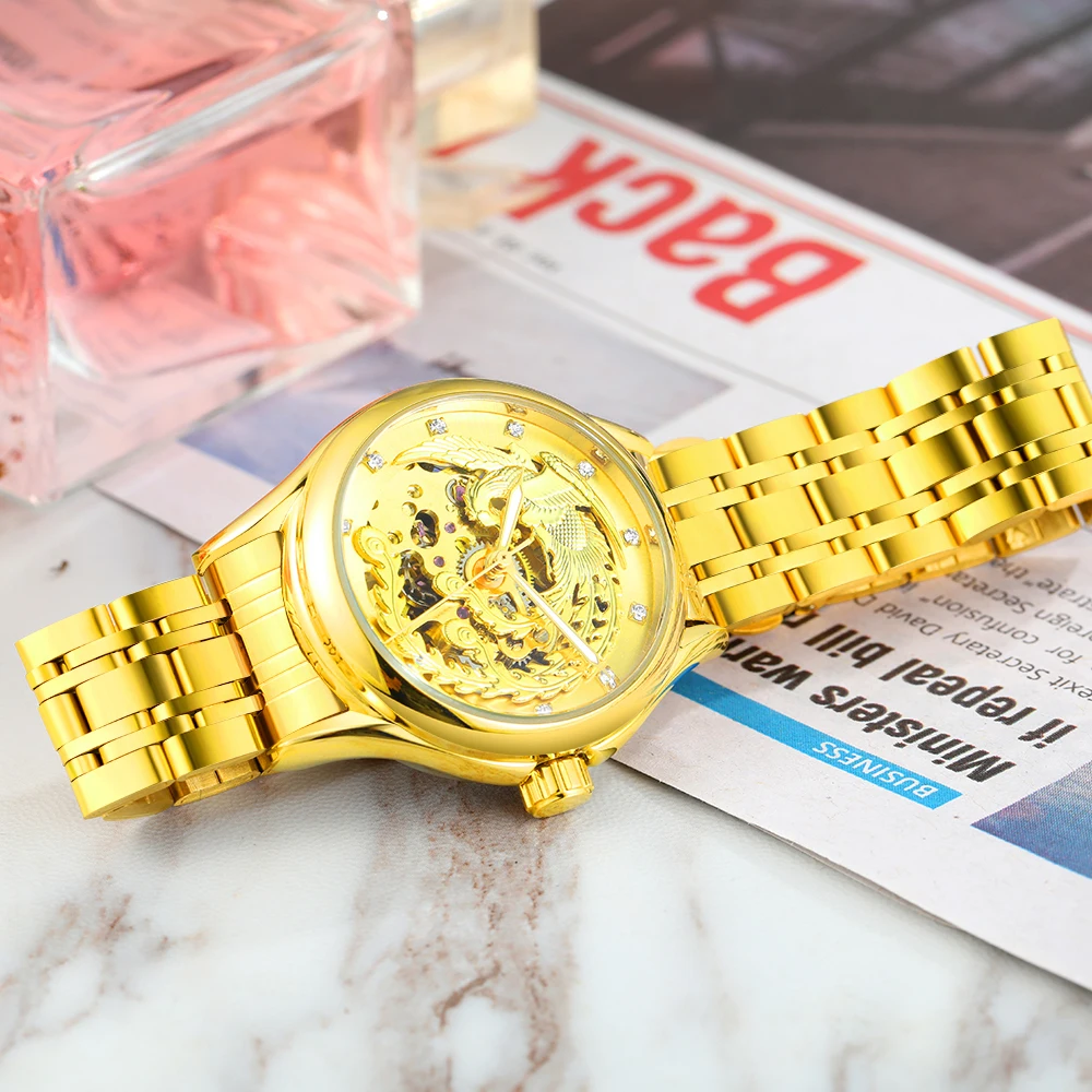 Часы наручные WINNER Top мужские/женские механические роскошные золотистые