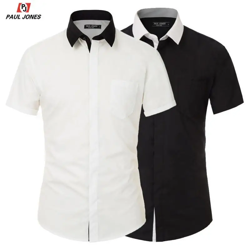 Мужская рубашка с коротким рукавом PAUL JONES контрастным воротником и пуговицами