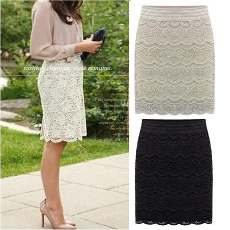 Женская кружевная юбка средней длины Однотонная из натурального хлопка с