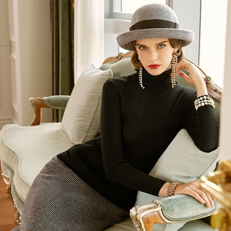 

SHZQ Autumn and Winter 2021 New Black Fashion High Neck Sweater Women's Long Sleeve Bottomed Sweater Top Women Look Thin