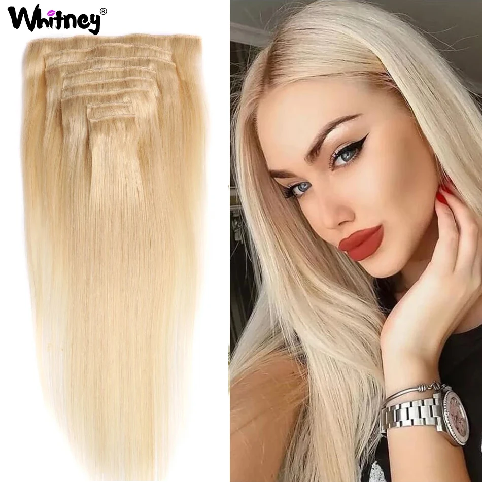 

Clip In Human Hair Extensions Double Weft Brazilian Hair Remy Hair 120g 8pcs #613 Natural Silk Straight Clip in Human Extensions