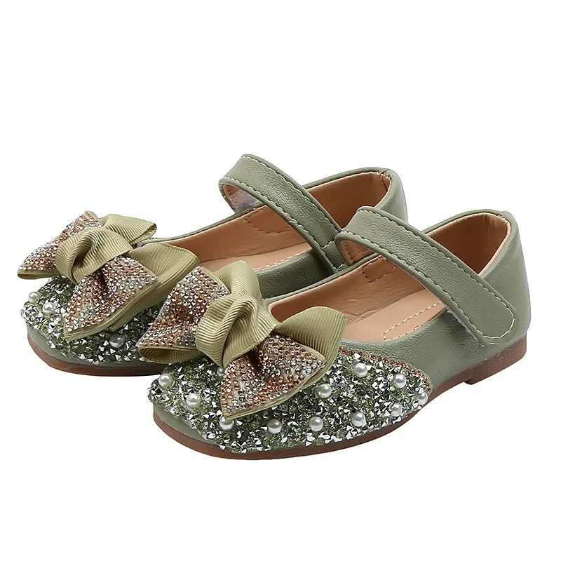 

Rhinestone Bling Shoes With Bow-knot Kids Flats Children's Leather Soes Toddlers Girl For Wedding Christmas Girls Dress Shoes