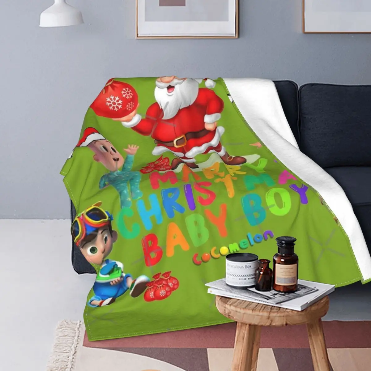 

Cocomelon de Navidad para niños, 1 manta, colcha, cama, sofá a cuadros, toalla, manta de muselina de playa, mantas para bebé