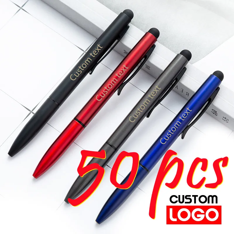 50pcs Metal Touch Pen Custom Logo Ballpoint Pen Stationery Wholesale Custom Logo School Supplies Lettering Engraved Name