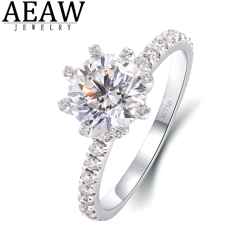 

AEAW 18k White Gold 1CT 6.5mm DF Color Round Moissanite Engagement Ring Flower Shaped with Accent