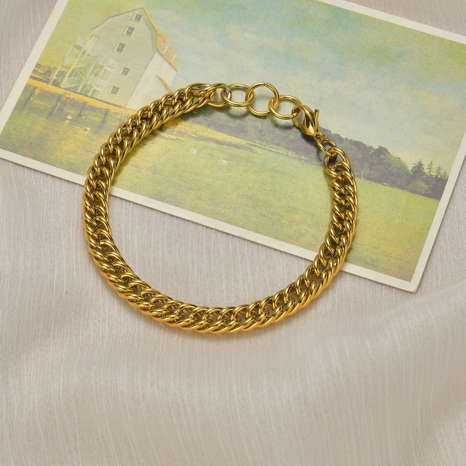 Браслеты-цепочки из кубинской панцирной цепи для мужчин и женщин