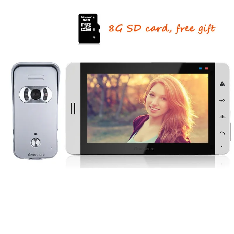 7 &quotцветной экран запись видео домофон комплект с дверной звонок камера + 1 белый