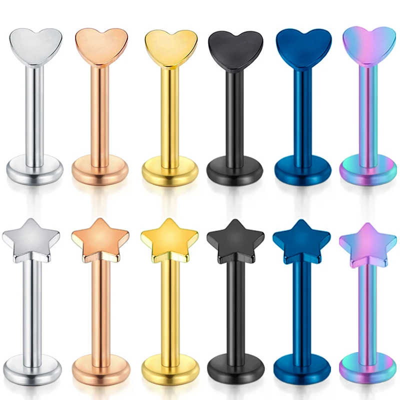 

New Fashion Stainless Steel Heart Star Labret Monroe Lip Earring Rings Cartilage Helix Tragus Nose Piercing 8mm 6 Color