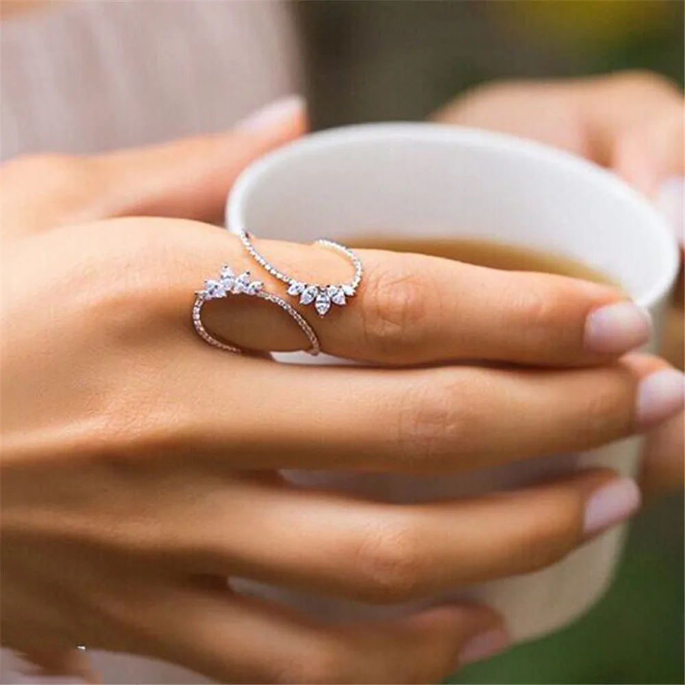 

Cute Style White Color Zirconis Open Rings Geometric Adjustable Ring Jewelry For Women Party Gift