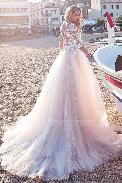 Женское свадебное платье Booma кружевное с рукавом 3/4 и длинным шлейфом в стиле бохо