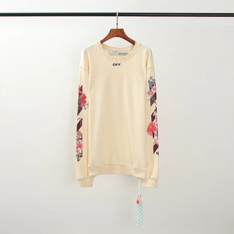 

New fashion brand ow flower print round neck Pullover short sleeve T-shirt in autumn and winter 2021