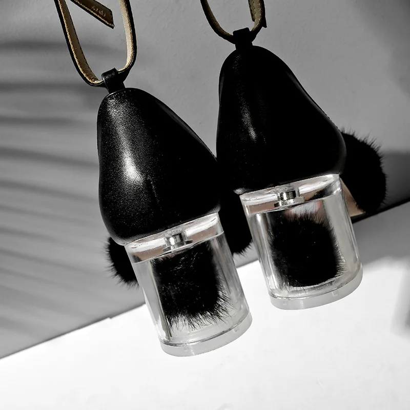 Новинка Итальянские сандалии на меху Сезон весна-лето Женские пикантные