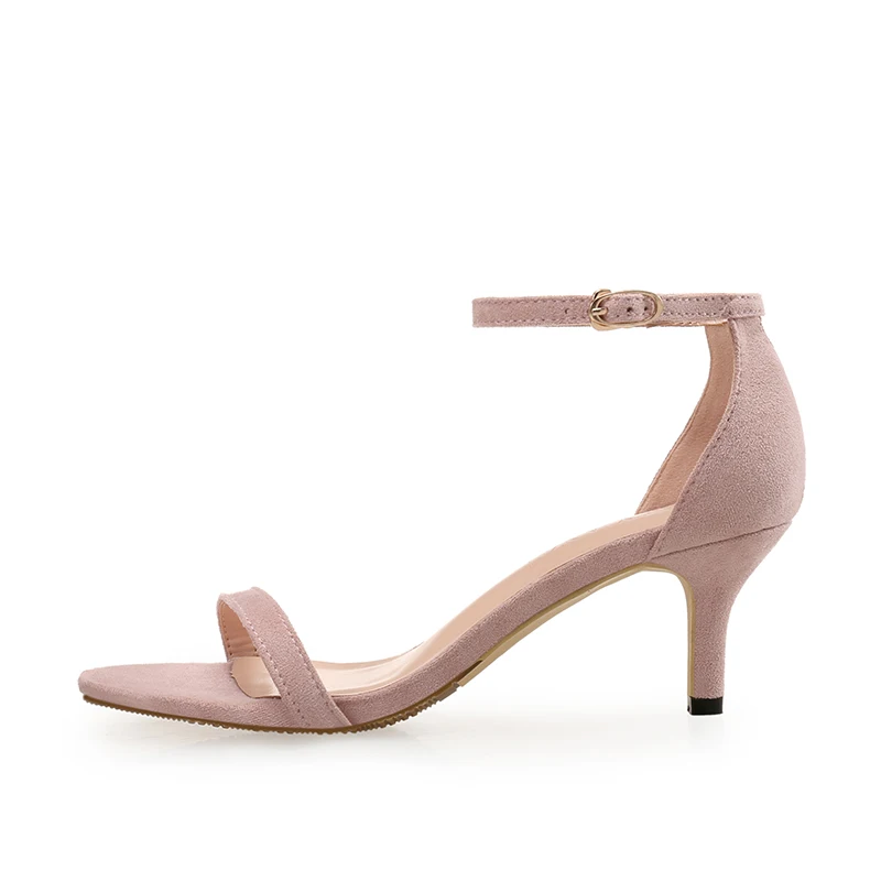 Pink Flock Летние туфли; женские босоножки; босоножки на среднем каблуке 5 см с ремешком на щиколотке; женские Вечерние туфли на тонком каблуке-столбике; черные босоножки; модель года; Fletiter - Цвет: Pink Flock