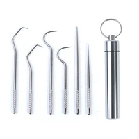 1set metal stainless steel oral cleaning tooth flossing artifact portable pendant toothpick tube stronger dental floss