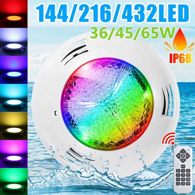 Luces LED subacuáticas para piscina, lámpara impermeable con control remoto, 36/45/65W, cambio de Color RGB, CA de 12V, IP68, novedad