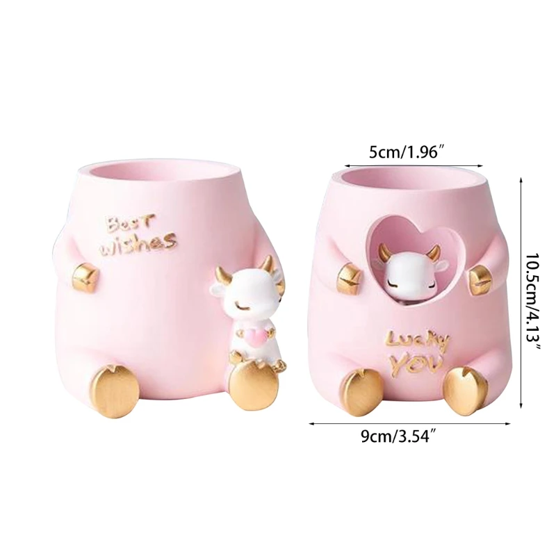 

T3EE Creative Resin Craft Pen Holder Cute Animal Cow Office Desk Pencil Organizer Desktop Decor Student Gifts