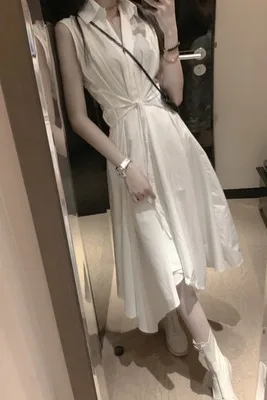 Новинка 2020 юбка-рубашка выше колена темное платье без рукавов для девушек Модная