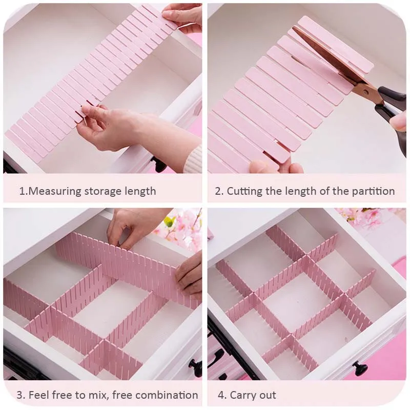 4 шт. новые регулируемые пластиковые разделители выдвижных ящиков DIY сетки