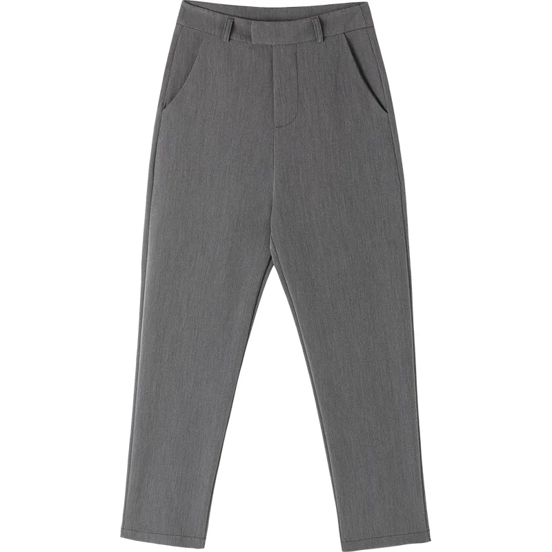 

New Korean Style Women Spring Autumn Black Loose Ankle-length Pants Fashion All-match Pocket Straight Suit Pants Trousers