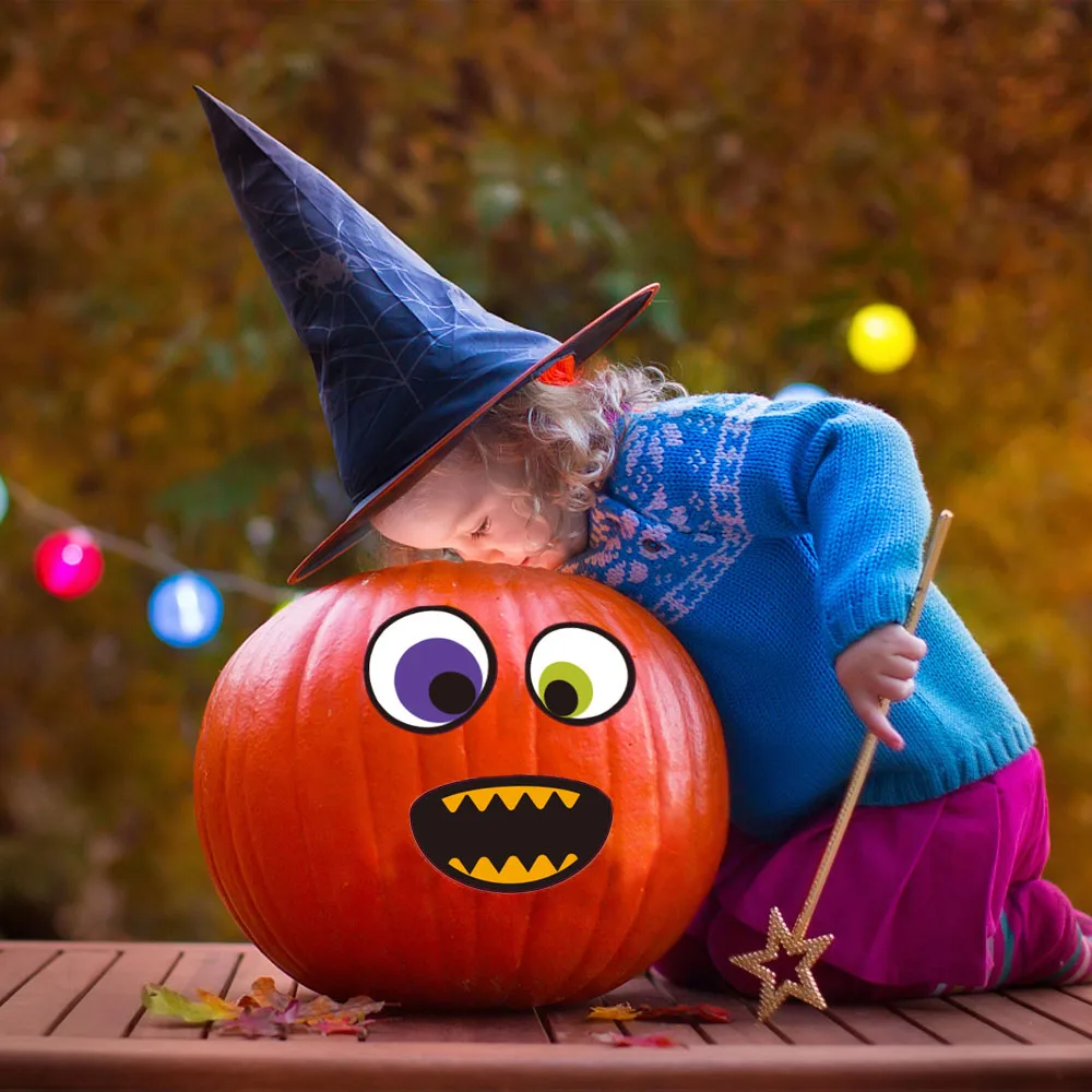 2 набора наклеек на Хэллоуин тыквы забавное лицо гримаса Набор для Хэллоуина