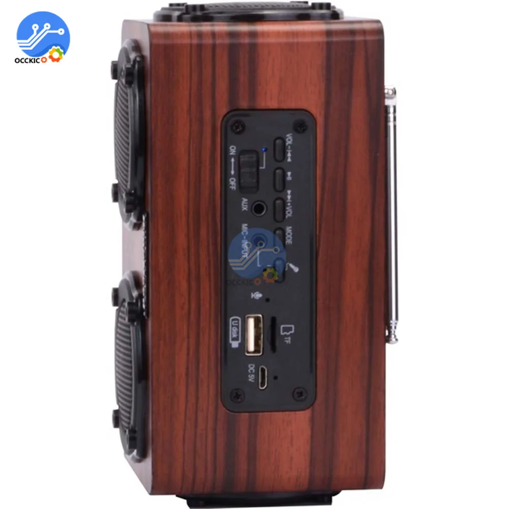 Портативная деревянная Беспроводная bluetooth колонка ретро стерео сабвуфер Hi Fi FM