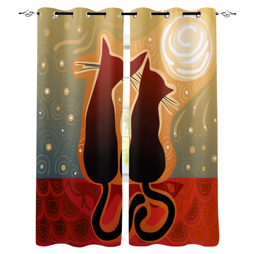 Оконные шторы с силуэтом кота для влюбленных гостиной кухни Современный