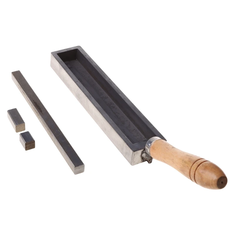 

Bar Silver Gold Ingot Casting Mold with Wood Handle Reversible Iron Ingot Mold