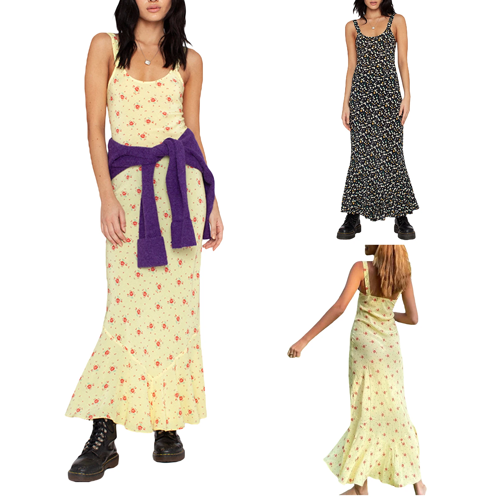 

Women Summer Sleeveless Dress Adults Sexy Floral Print U-shaped Neck