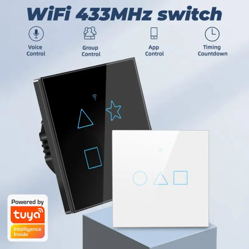 Умный сенсорный выключатель 1/2/3/4 кнопочный, Wi-Fi + 433 МГц