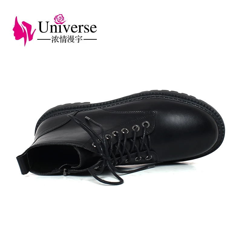 spesifikasi Alam Semesta K189 Tebal Sole Zipper Ankle Boots Med Heels Kulit Asli Buatan Tangan Renda Martin Boots
