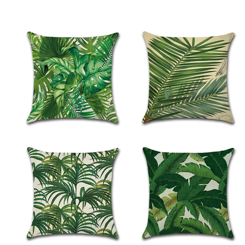 

New Green Leaf Print Cushion Set 45*45cm Cushion Cover Linen Throw Pillow Car Home Decoration Decorative Pillowcase